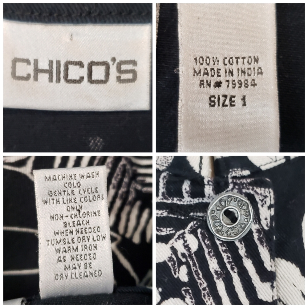 Chico's Jacket Stretch Denim Floral Black White - Picture 4 of 8